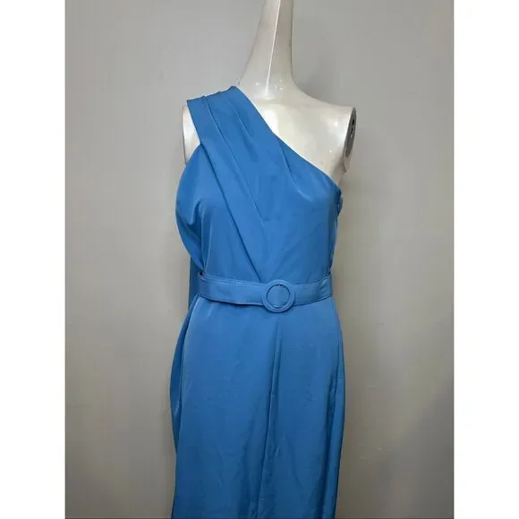 Kay Unger Bowie Belted One-Shoulder Column Gown US 12 $338